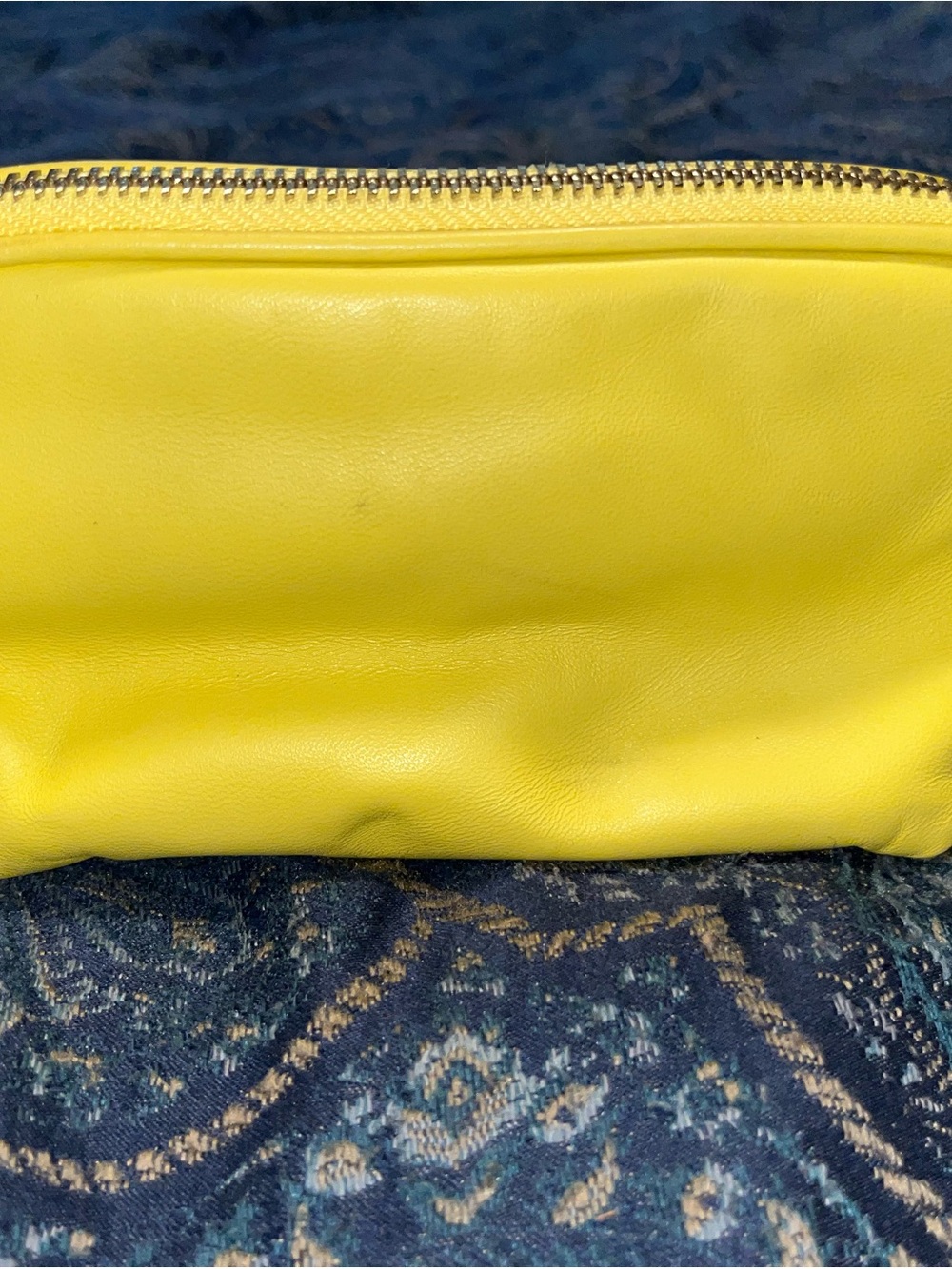 Vibrant Yellow Leather Cosmetic Pouch